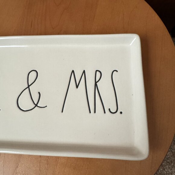New, Never Used Rae Dunn "Mr. & Mrs." Ceramic Trinket Tray - Picture 3 of 5